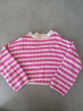 debut Pink and Cream Striped Crewneck Sweater